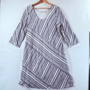 NEW Soft‎ Surroundings Striped Dress Womens Large Grey White Coastal Linen Blend